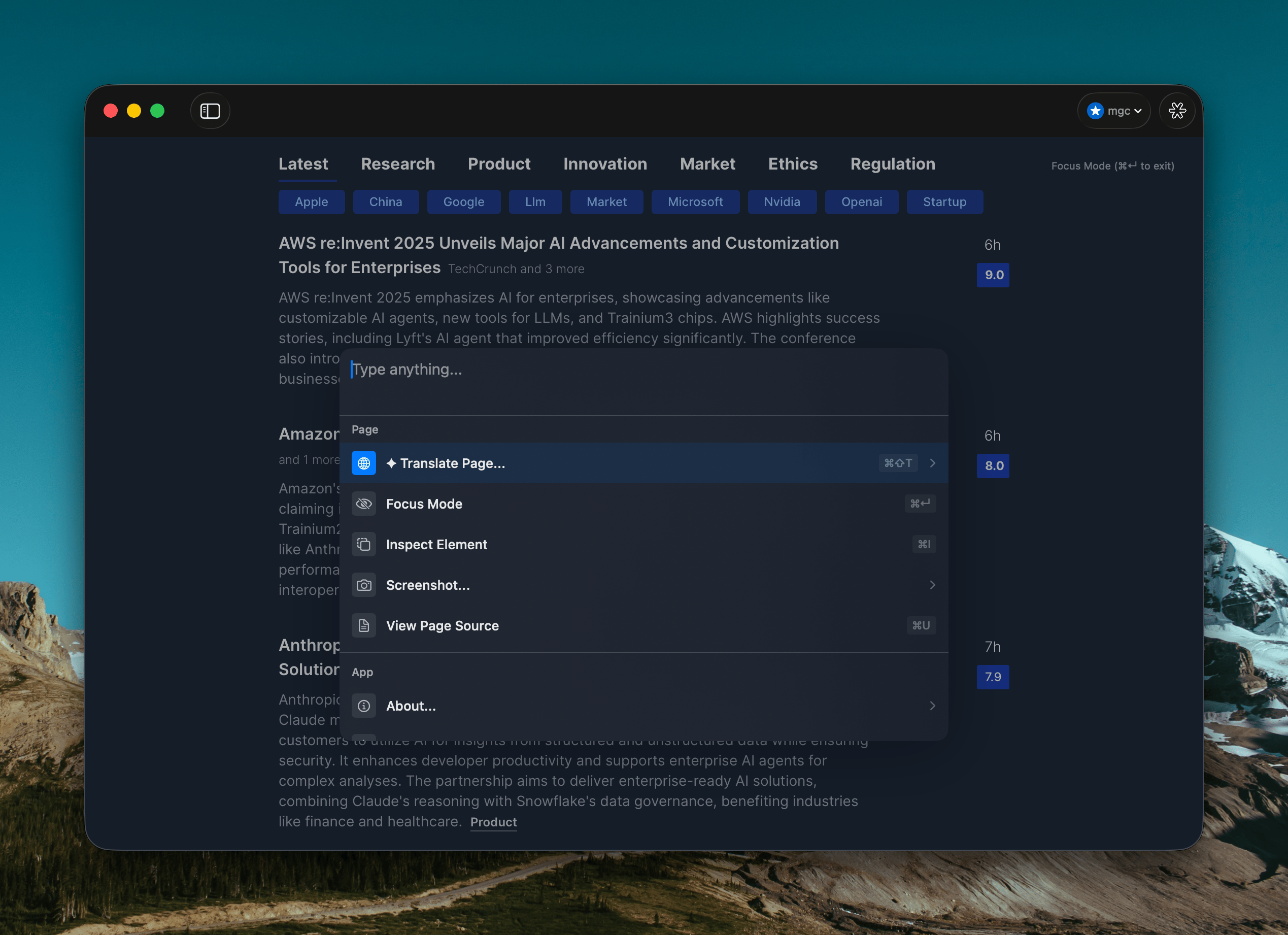 Flakes browser showing a webpage